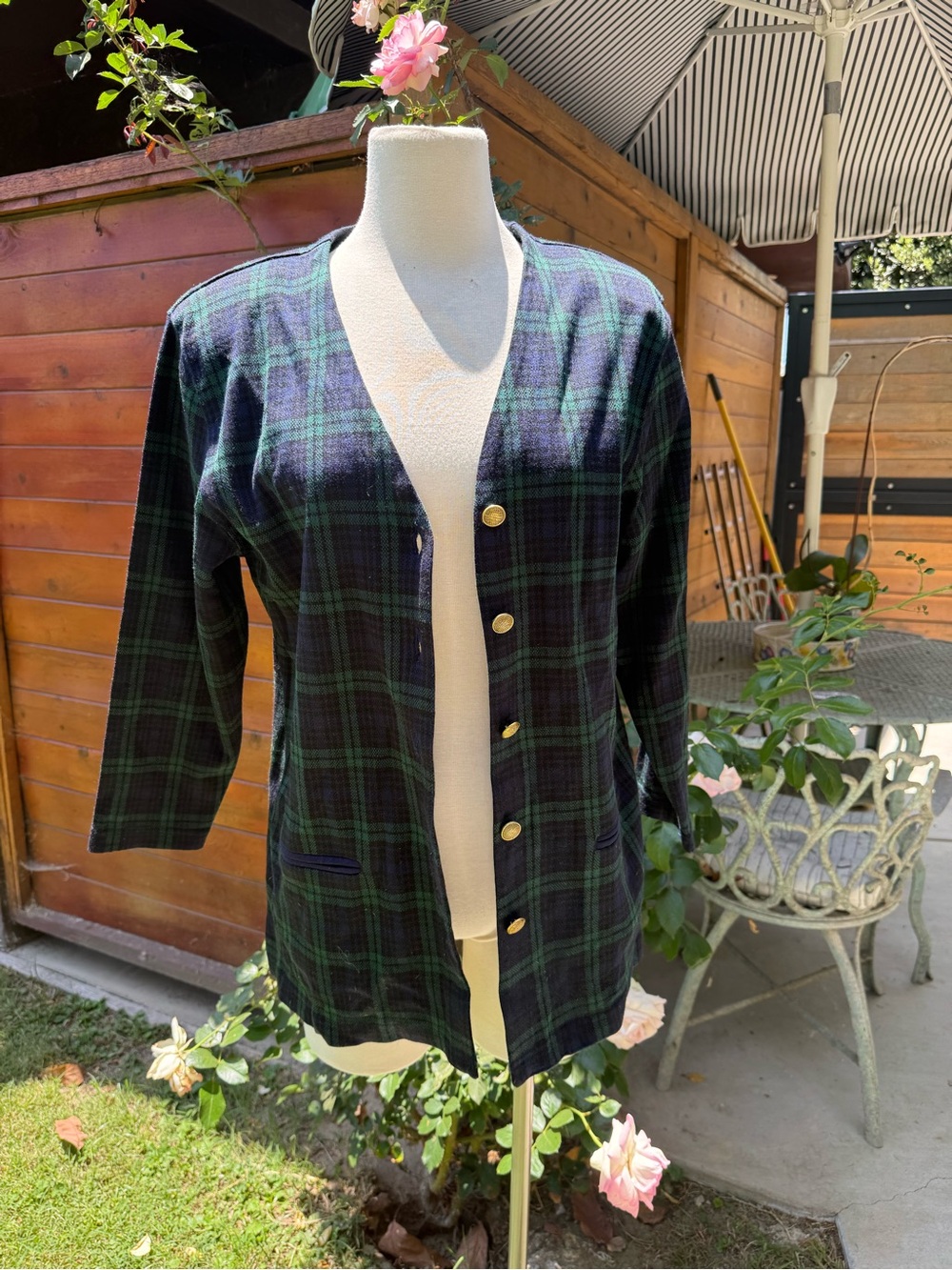 Plaid Blazer with gold buttons